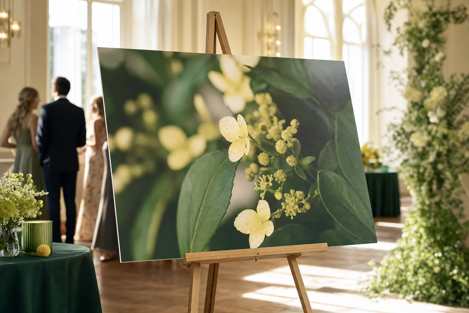 Cardstock display board poster standing on an easel at an event